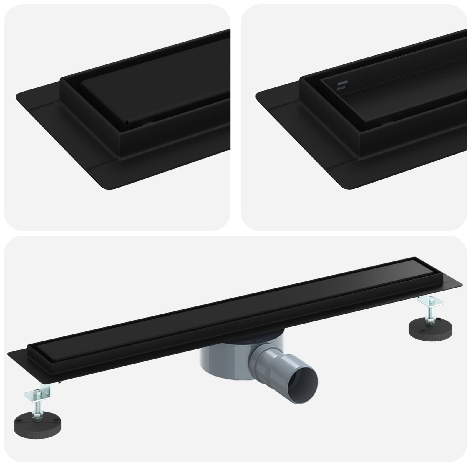 Scarico doccia Vidaxx 2 in 1 con sifone a 360° nero 60 cm