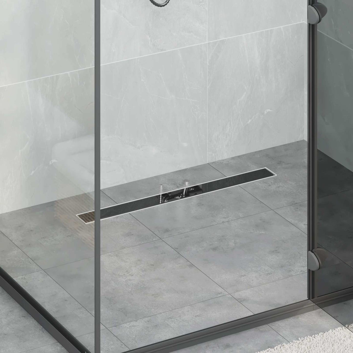 Scarico doccia Vidaxxl con coperchio in vetro nero 70 cm acciaio inossidabile 304