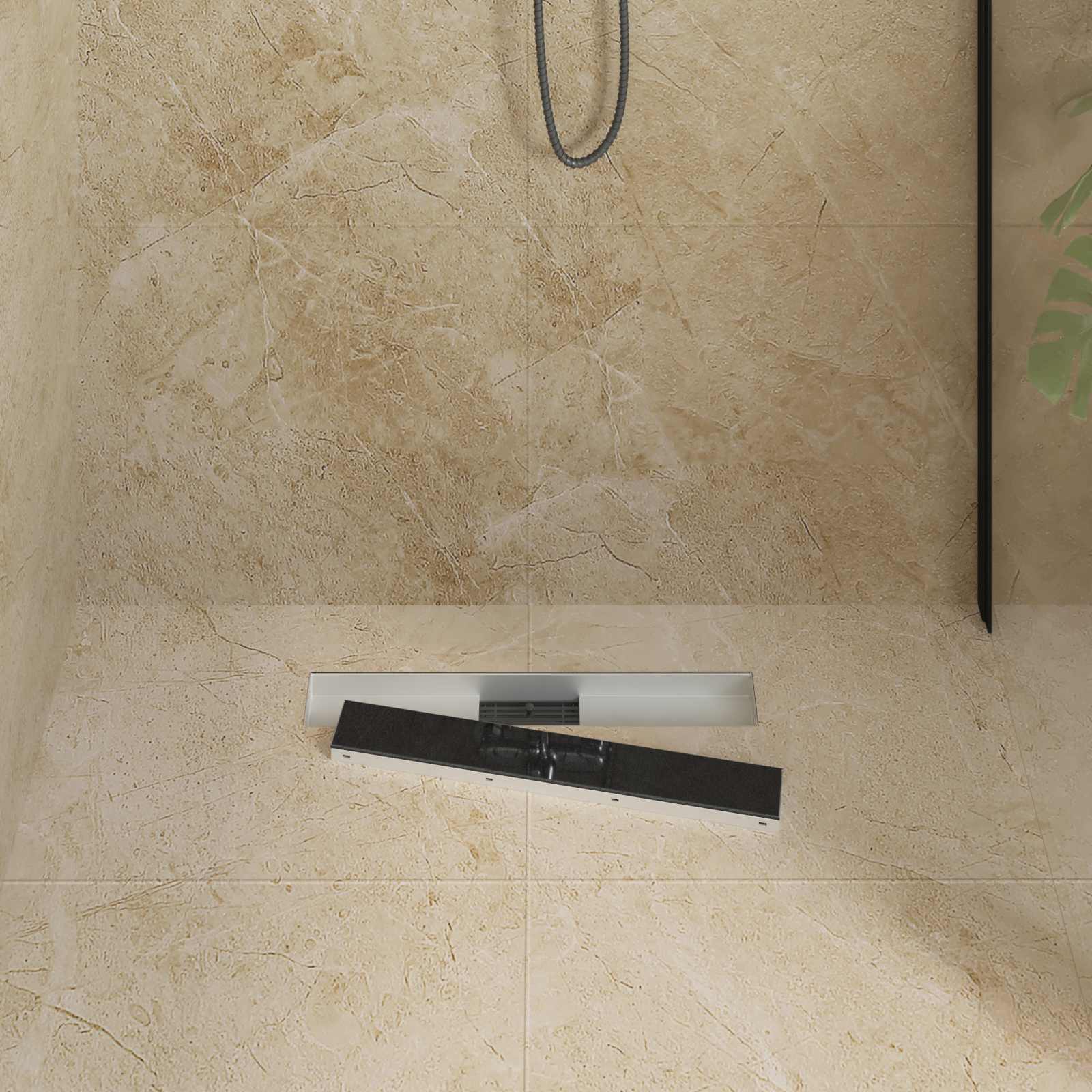 Vidaxx desagüe de ducha con tapa de cristal negro 50 cm acero inoxidable 304