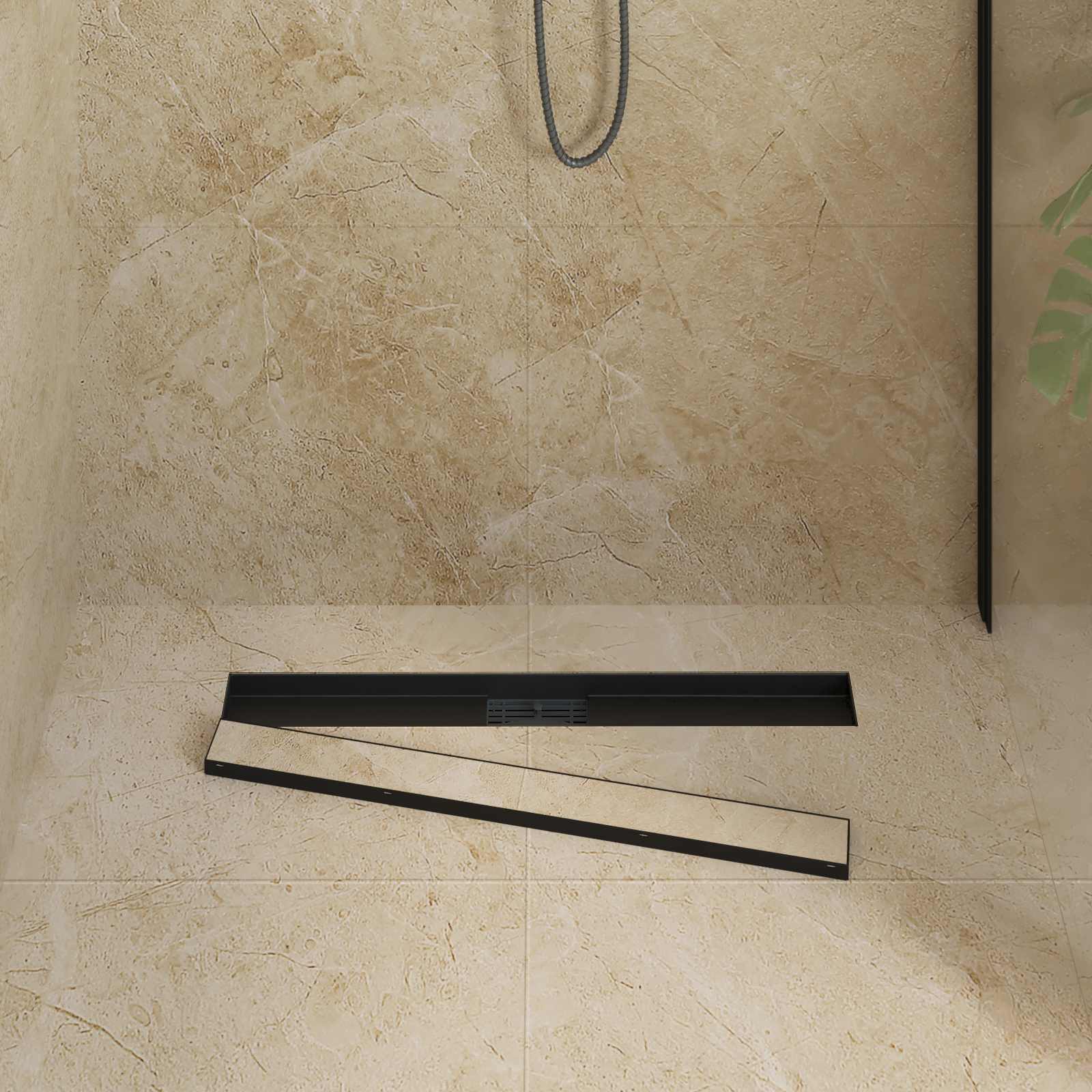 Vidaxx Desagüe de ducha 2 en 1 negro 70 cm acero inoxidable 304