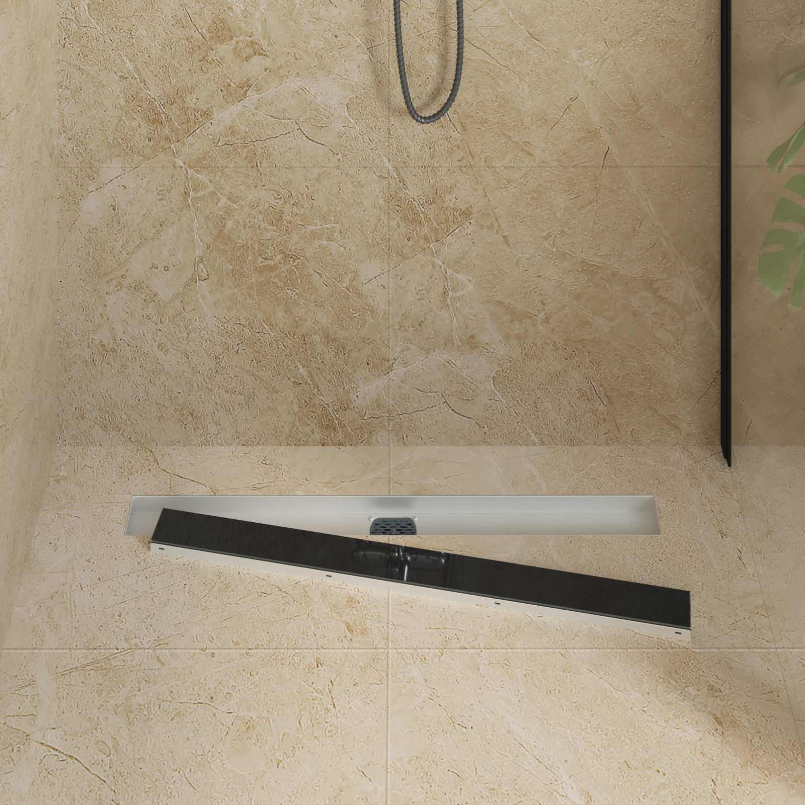 Vidaxl doucheafvoer glasdeksel met 360° sifon zwart 80 cm