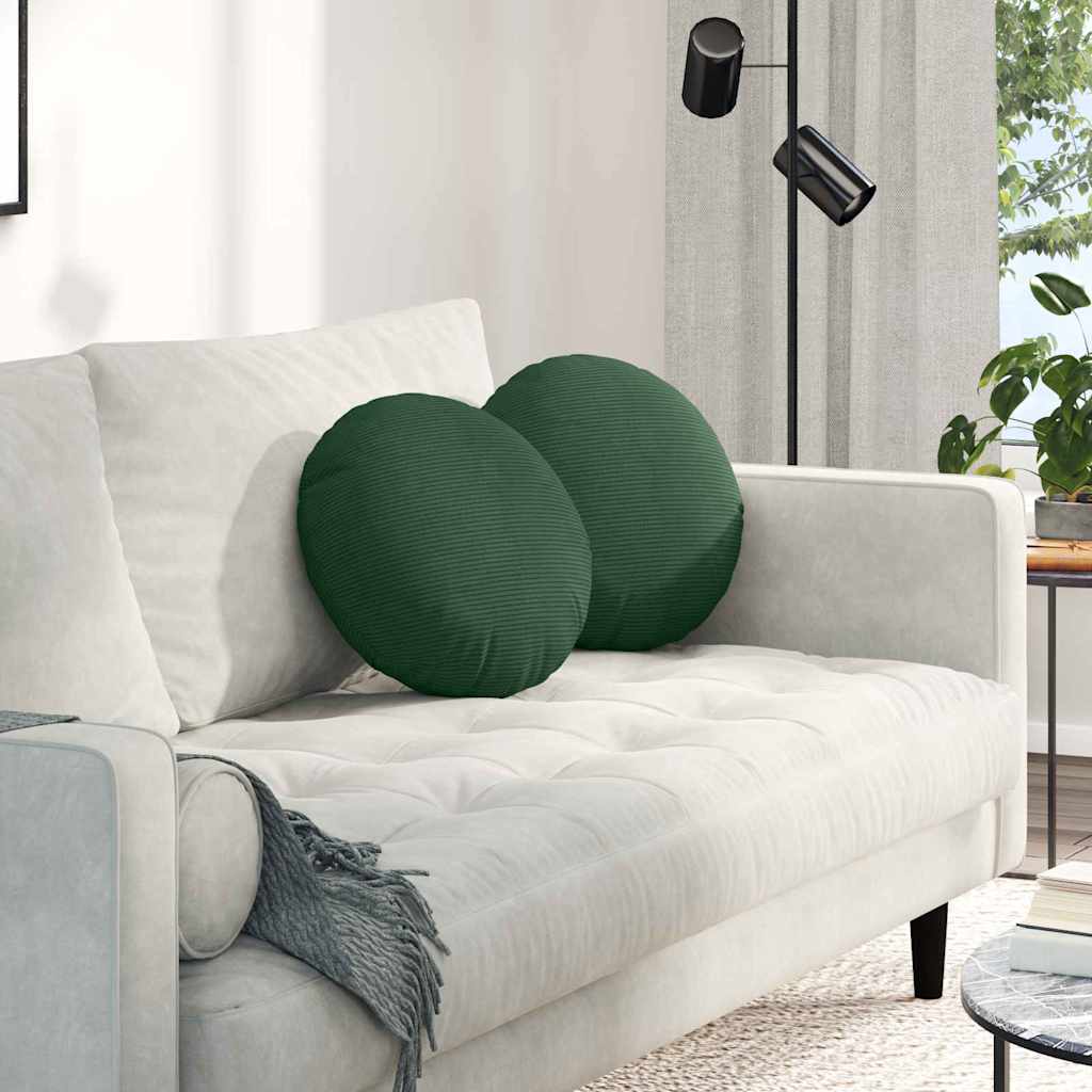 Cojines de asiento VidaXL 2 piezas tejido de algodón verde oscuro ø 40 cm
