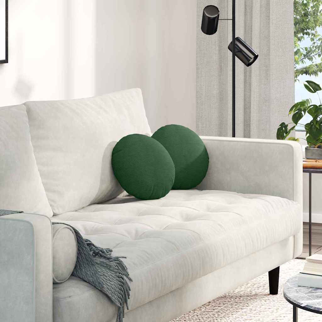 Cojines de asiento VidaXL 2 piezas tejido de algodón verde oscuro ø 30 cm