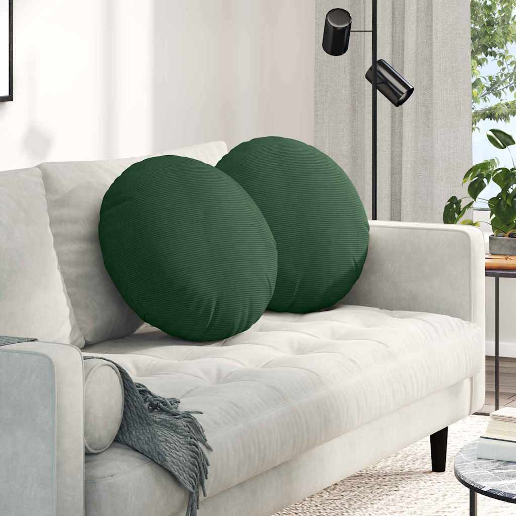 Cojines de asiento VidaXL 2 piezas tejido de algodón verde oscuro ø 50 cm