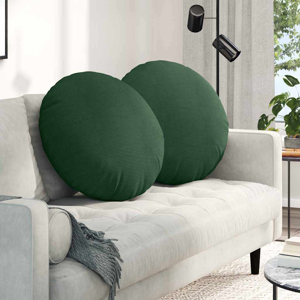 Cojines de asiento VidaXL 2 piezas tejido de algodón verde oscuro ø 60 cm