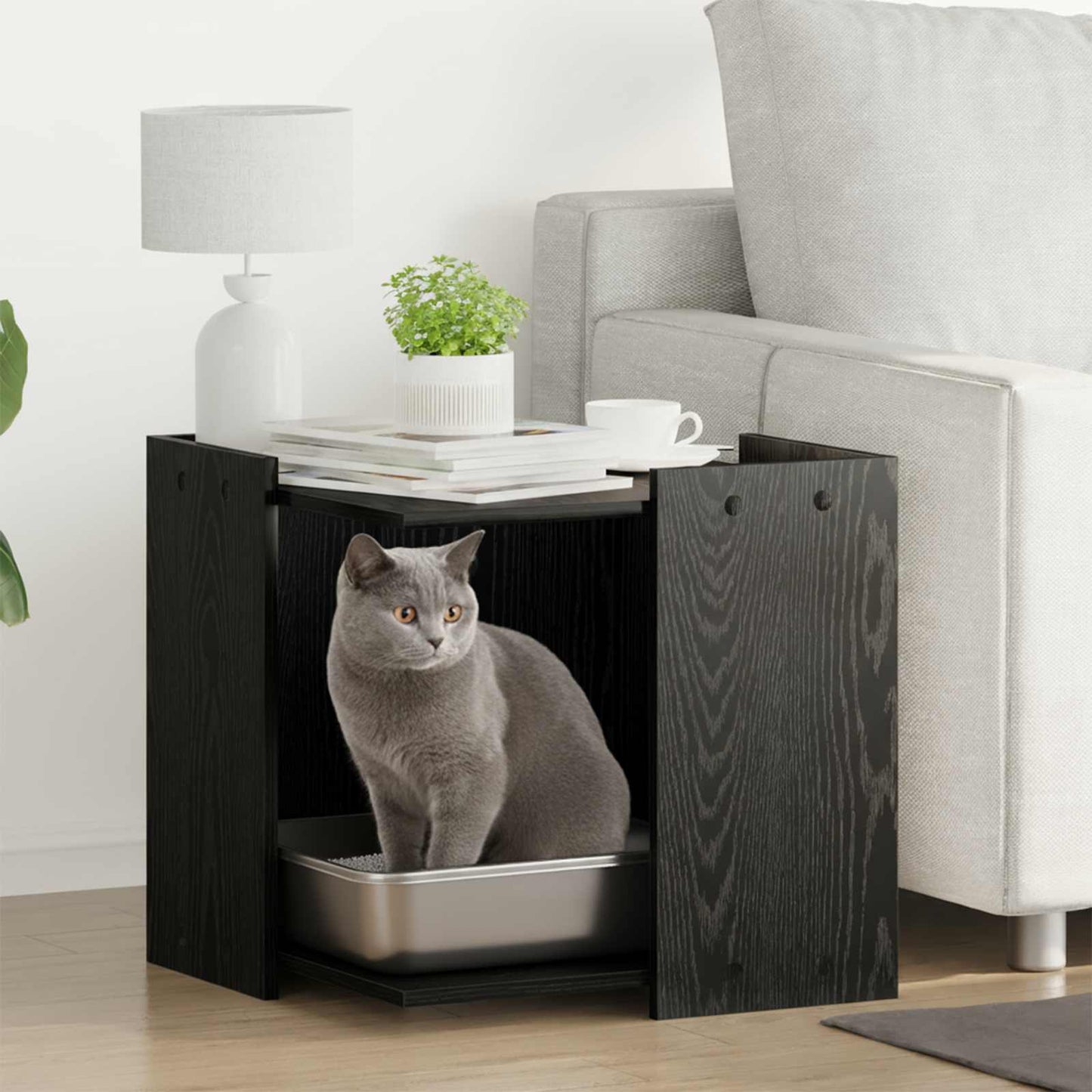 Valla para caja de arena para gatos Vidaxxl roble negro 53 x 53 x 51 cm madera procesada