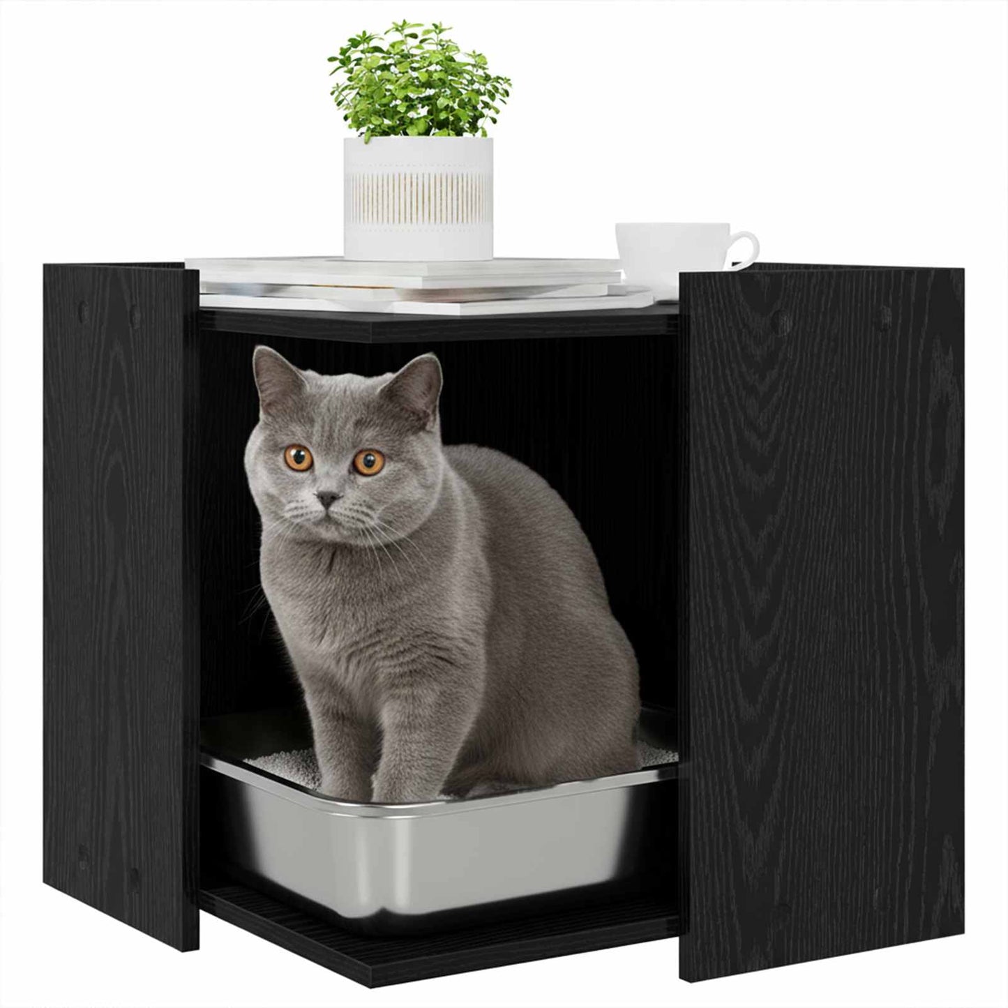 Valla para caja de arena para gatos Vidaxxl roble negro 53 x 53 x 51 cm madera procesada