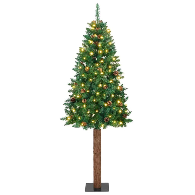 Vidaxl slanke kerstboom groen 180 cm pvc en massief dennenhout