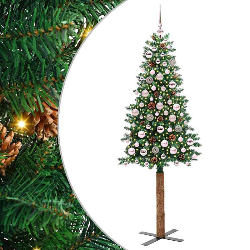 Vidaxx slim albero di Natale verde 180 cm in PVC e legno di pino massiccio