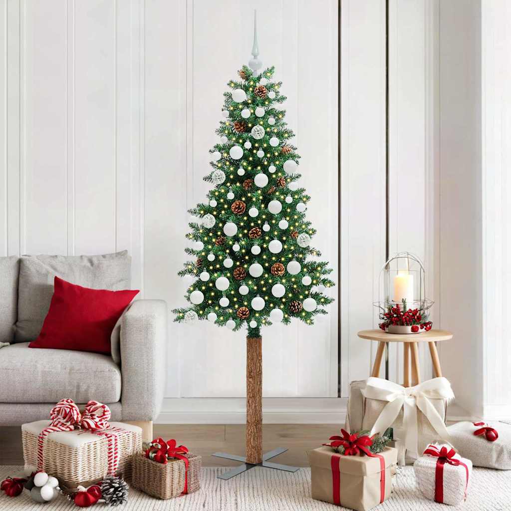 Vidaxx slim albero di Natale verde 180 cm in PVC e legno di pino massiccio