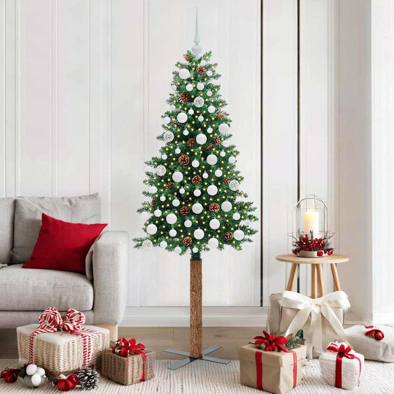 Vidaxx slim albero di Natale verde 180 cm in PVC e legno di pino massiccio