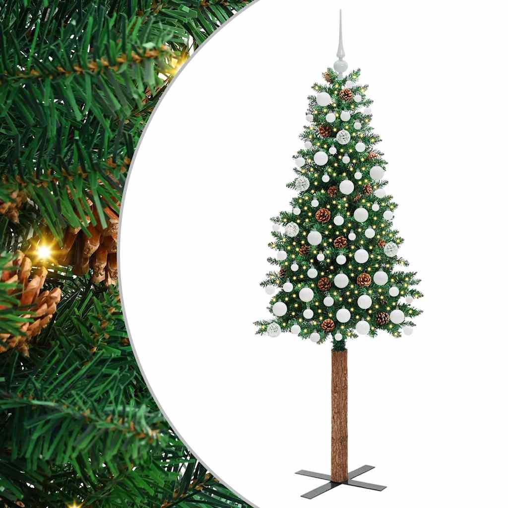 Vidaxx slim albero di Natale verde 180 cm in PVC e legno di pino massiccio