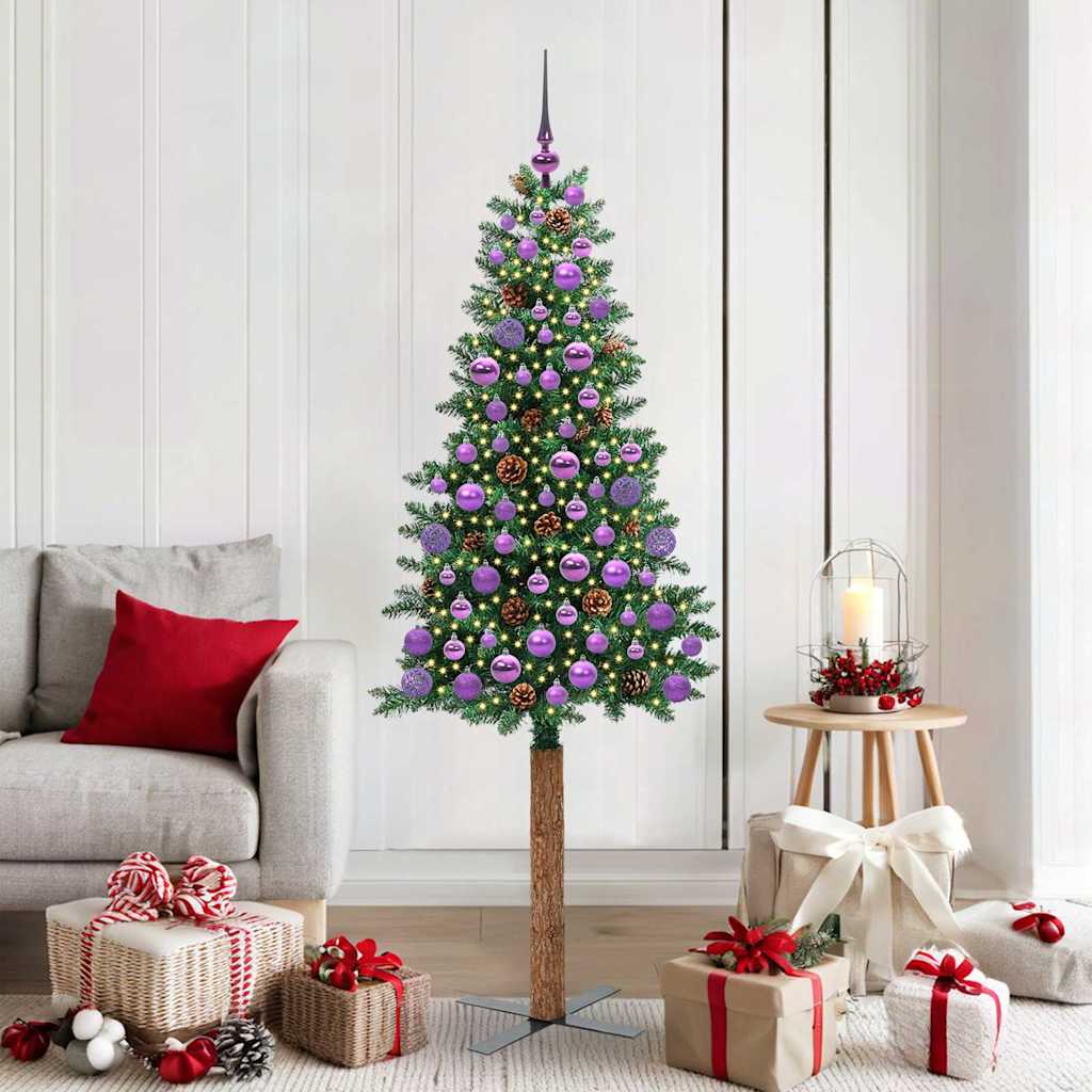 Vidaxx slim albero di Natale verde 180 cm in PVC e legno di pino massiccio