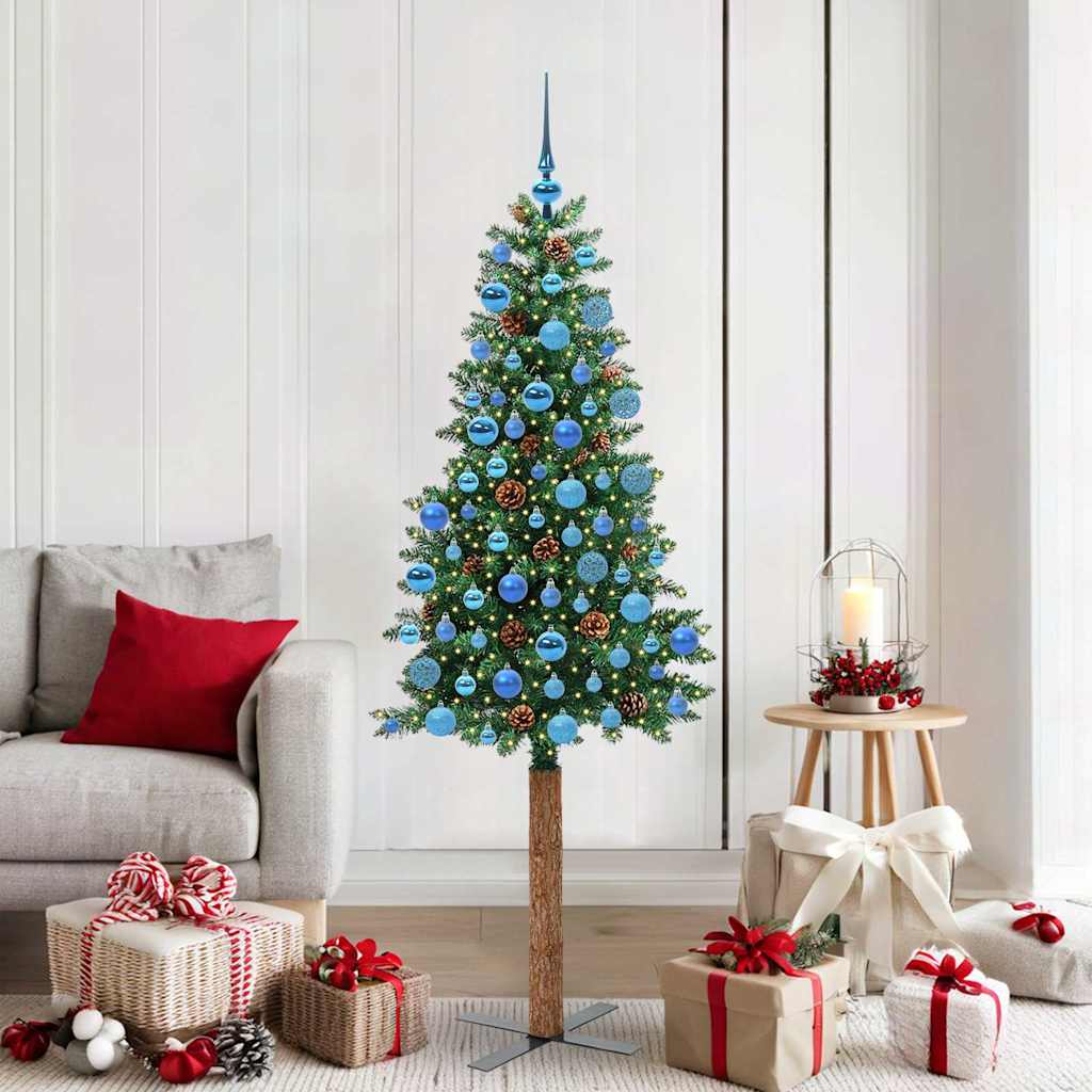 Vidaxx árbol de Navidad delgado verde 180 cm PVC y madera maciza de pino
