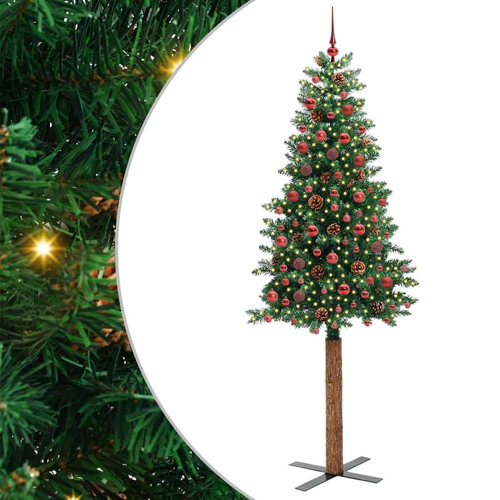 Vidaxx árbol de Navidad delgado verde 210 cm PVC y madera maciza de pino