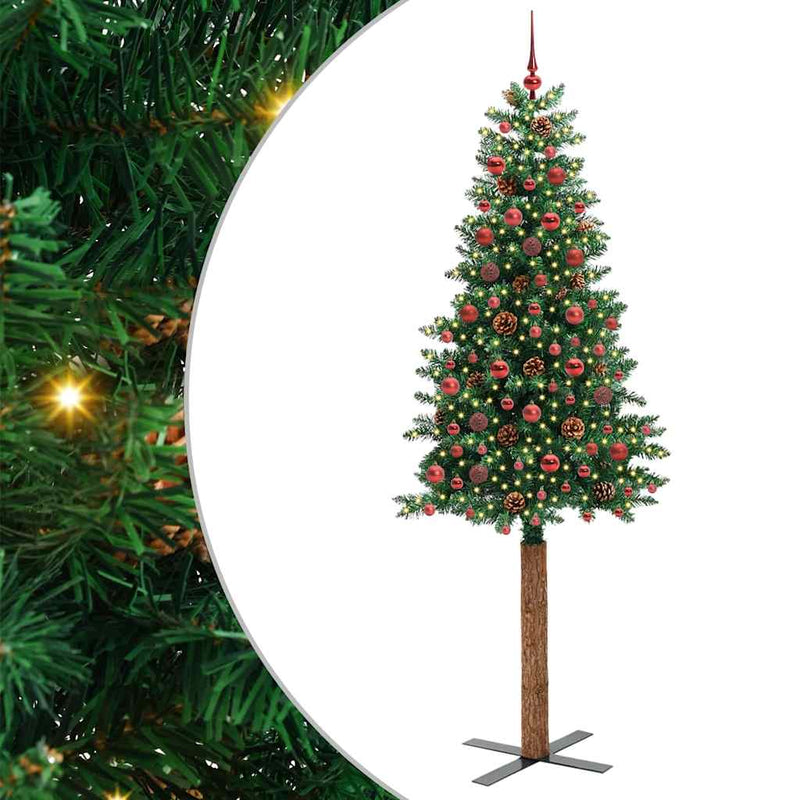 Vidaxx slim albero di Natale verde 210 cm in PVC e legno di pino massiccio