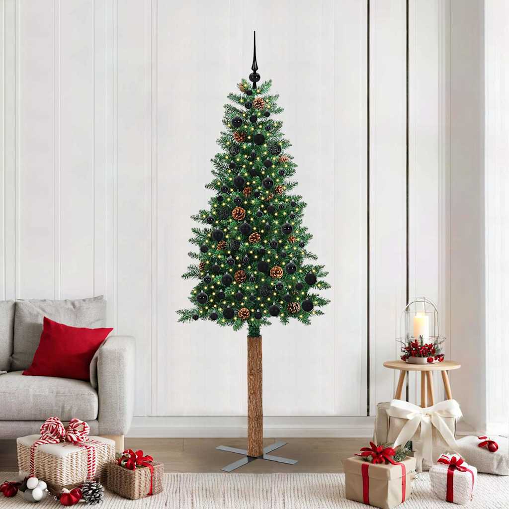 Vidaxx árbol de Navidad delgado verde 210 cm PVC y madera maciza de pino