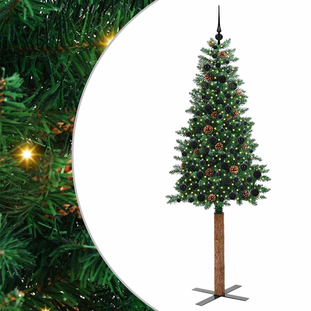 Vidaxx árbol de Navidad delgado verde 210 cm PVC y madera maciza de pino