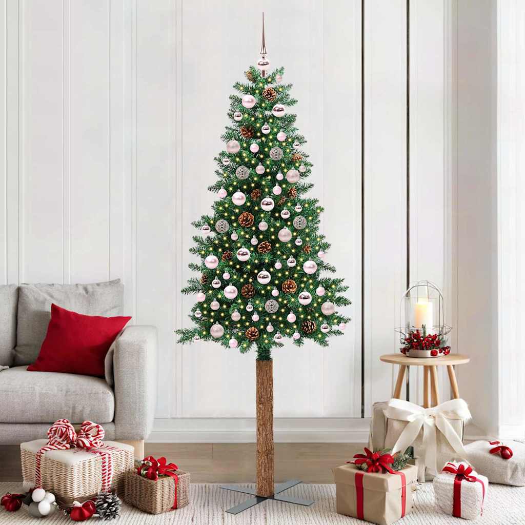 Vidaxx árbol de Navidad delgado verde 210 cm PVC y madera maciza de pino