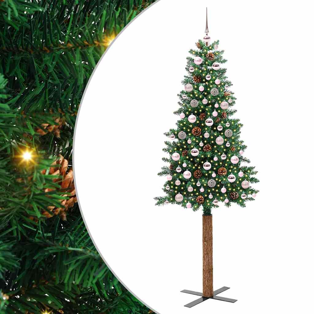 Vidaxx árbol de Navidad delgado verde 210 cm PVC y madera maciza de pino