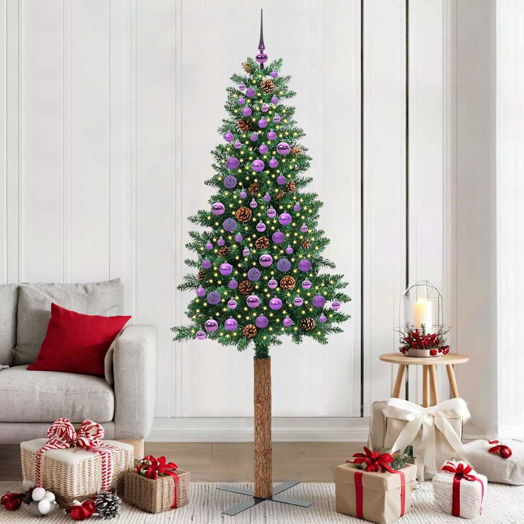 Vidaxx slim albero di Natale verde 210 cm in PVC e legno di pino massiccio