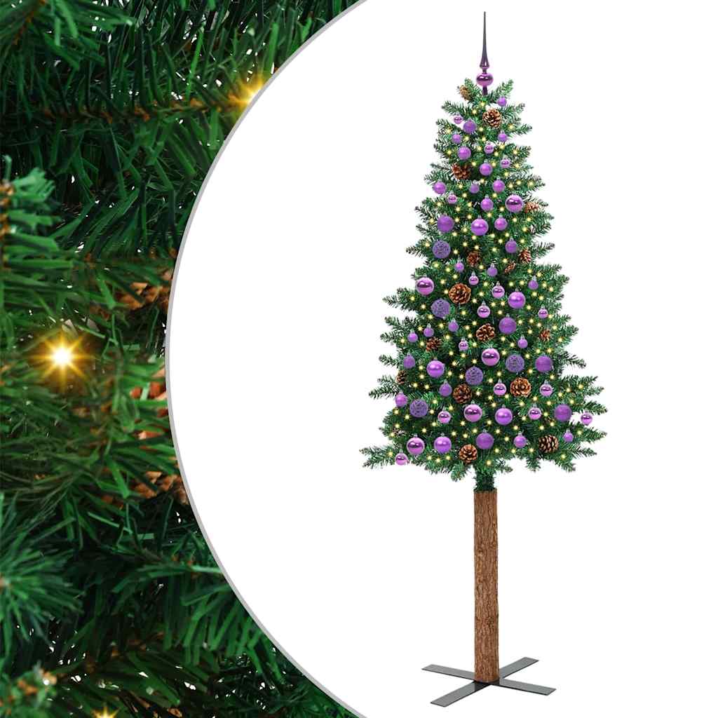 Vidaxx slim albero di Natale verde 210 cm in PVC e legno di pino massiccio