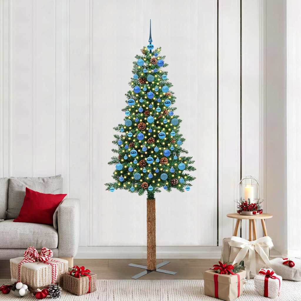 Vidaxx árbol de Navidad delgado verde 210 cm PVC y madera maciza de pino