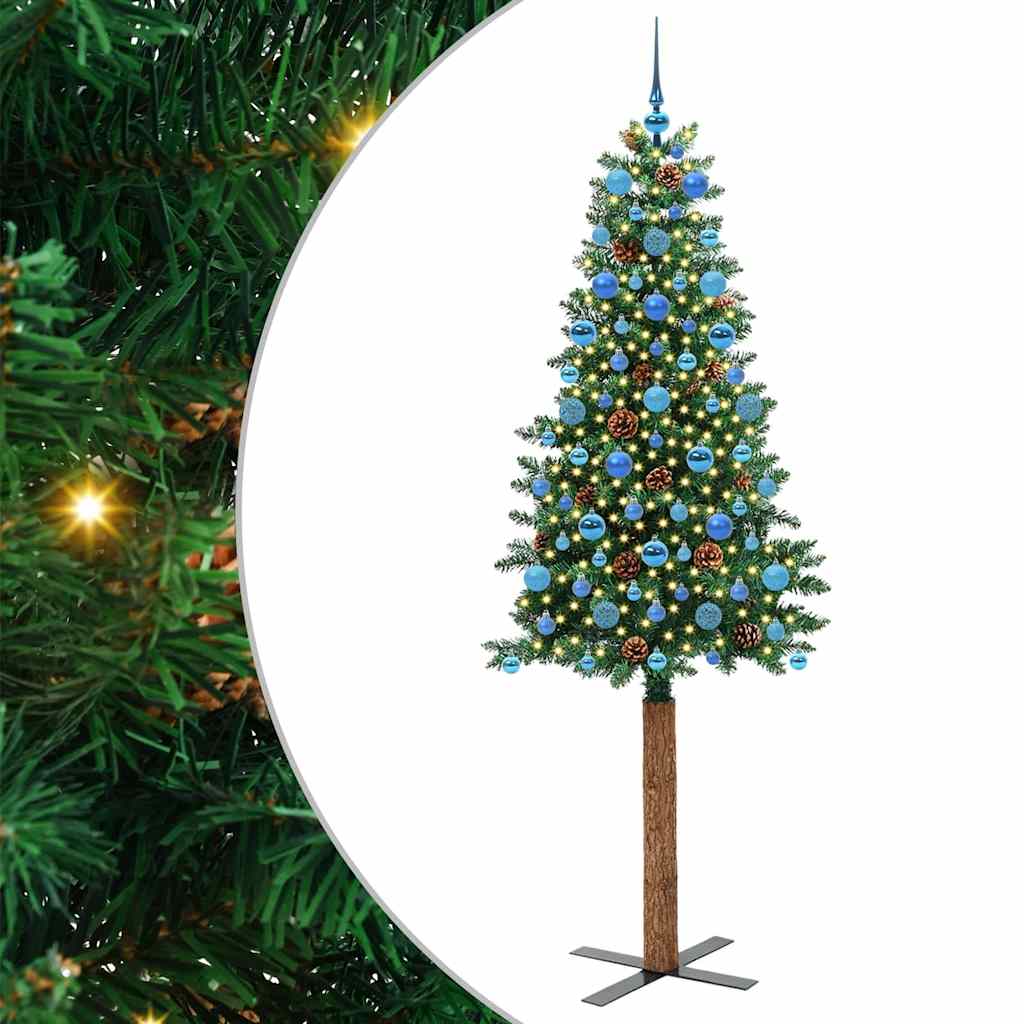 Vidaxx árbol de Navidad delgado verde 210 cm PVC y madera maciza de pino