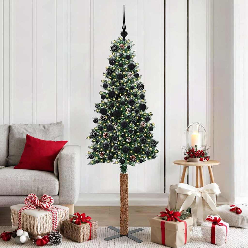 Vidaxx slim albero di Natale verde 180 cm in PVC e legno di pino massiccio