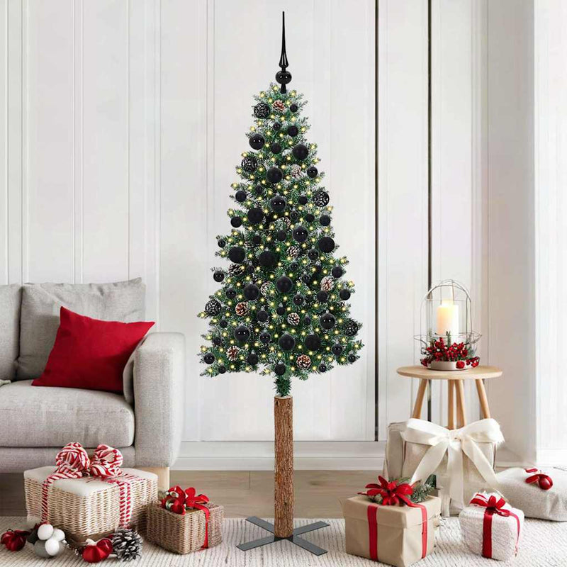 Vidaxx slim albero di Natale verde 180 cm in PVC e legno di pino massiccio