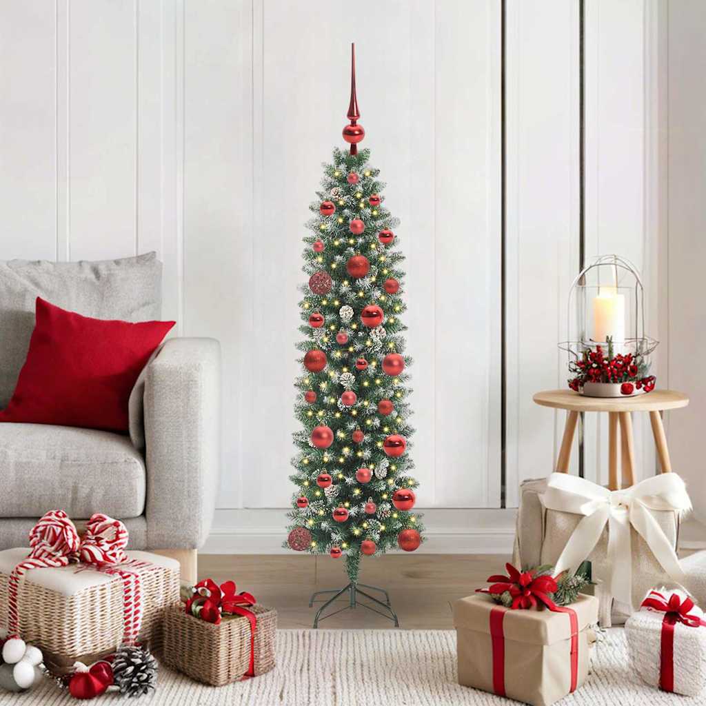 Vidaxx albero di Natale artificiale sottile con 150 LED verdi e bianchi 120 cm