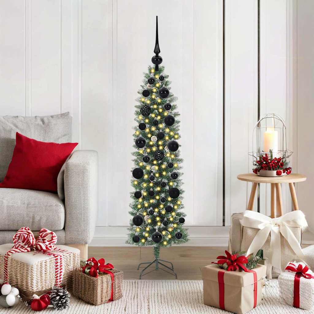 Vidaxx albero di Natale artificiale sottile con 150 LED verdi e bianchi 120 cm