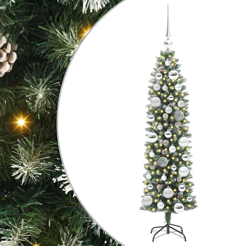 Vidaxx albero di Natale artificiale sottile con 150 LED verdi e bianchi 120 cm