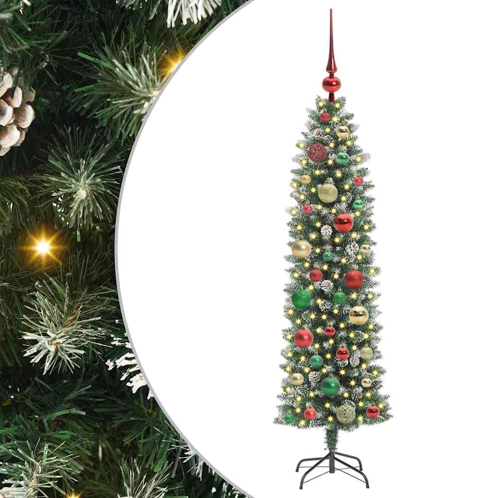 Vidaxx albero di Natale artificiale sottile con 150 LED verdi e bianchi 120 cm