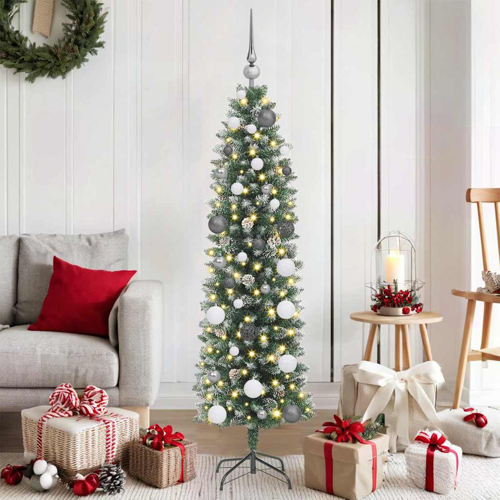VidaXL albero di Natale artificiale sottile con 150 LED verdi e bianchi 150 cm