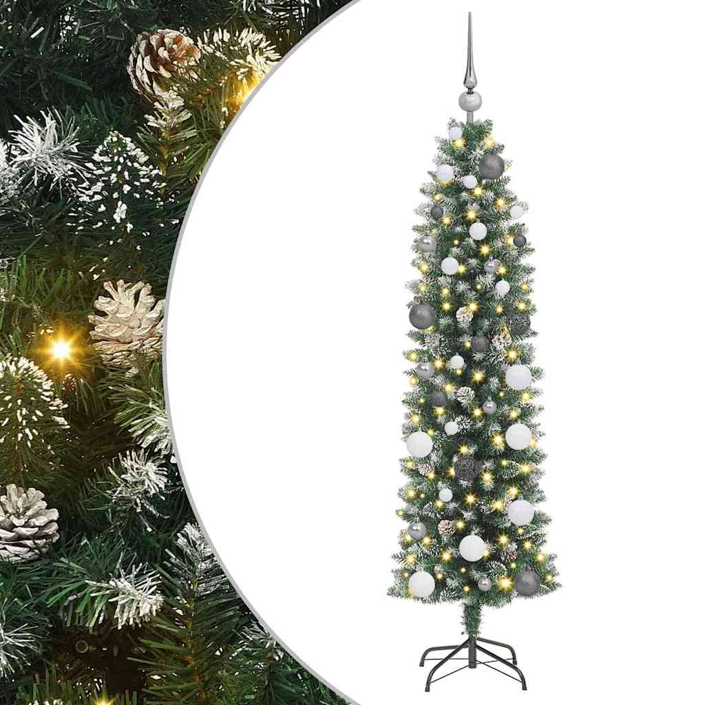 VidaXL albero di Natale artificiale sottile con 150 LED verdi e bianchi 150 cm