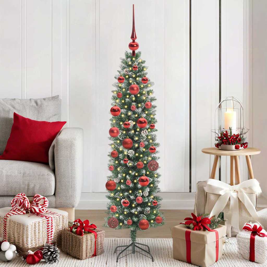 VidaXL albero di Natale artificiale sottile con 150 LED verdi e bianchi 150 cm