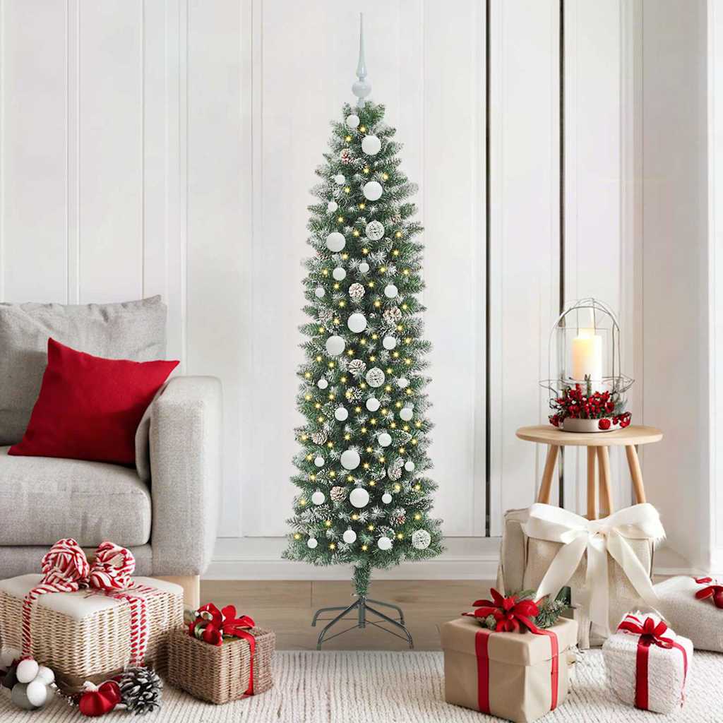 VidaXL albero di Natale artificiale sottile con 150 LED verdi e bianchi 150 cm