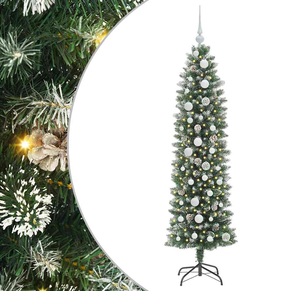 VidaXL albero di Natale artificiale sottile con 150 LED verdi e bianchi 150 cm