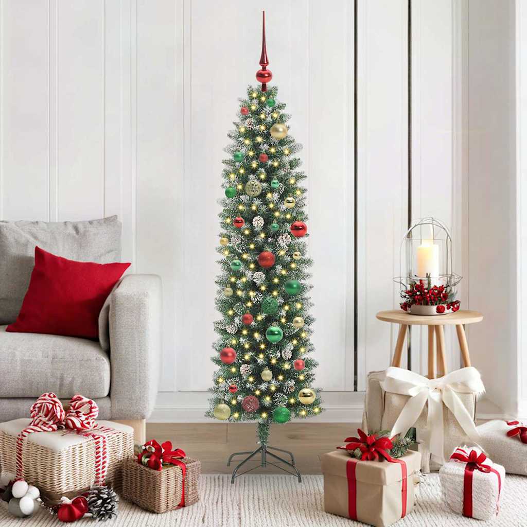 VidaXL árbol de Navidad artificial delgado con 150 LED verde y blanco 150 cm