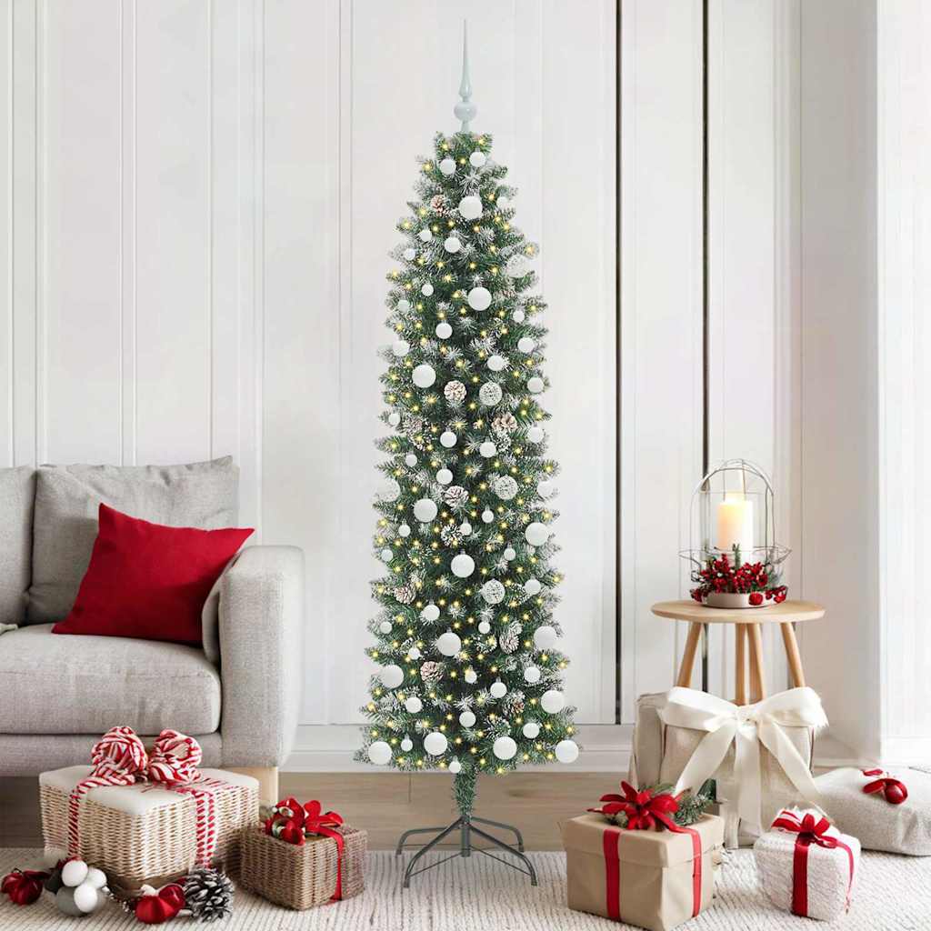 Vidaxx árbol de Navidad artificial delgado con 300 LED verde y blanco 180 cm