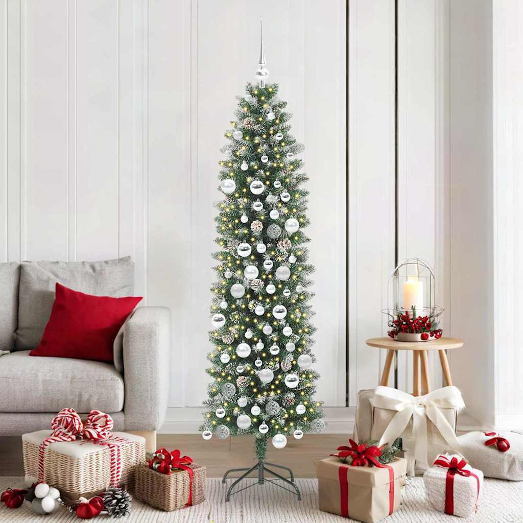 Vidaxx albero di Natale artificiale sottile con 300 LED verdi e bianchi 180 cm