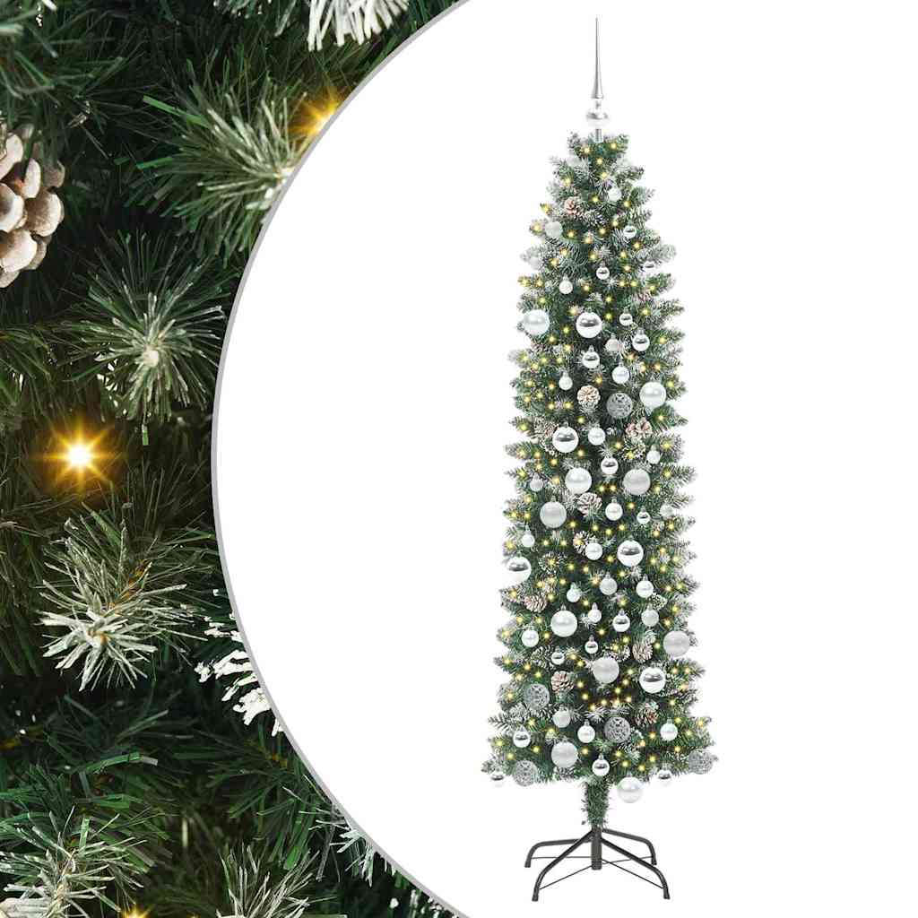 Vidaxx albero di Natale artificiale sottile con 300 LED verdi e bianchi 180 cm