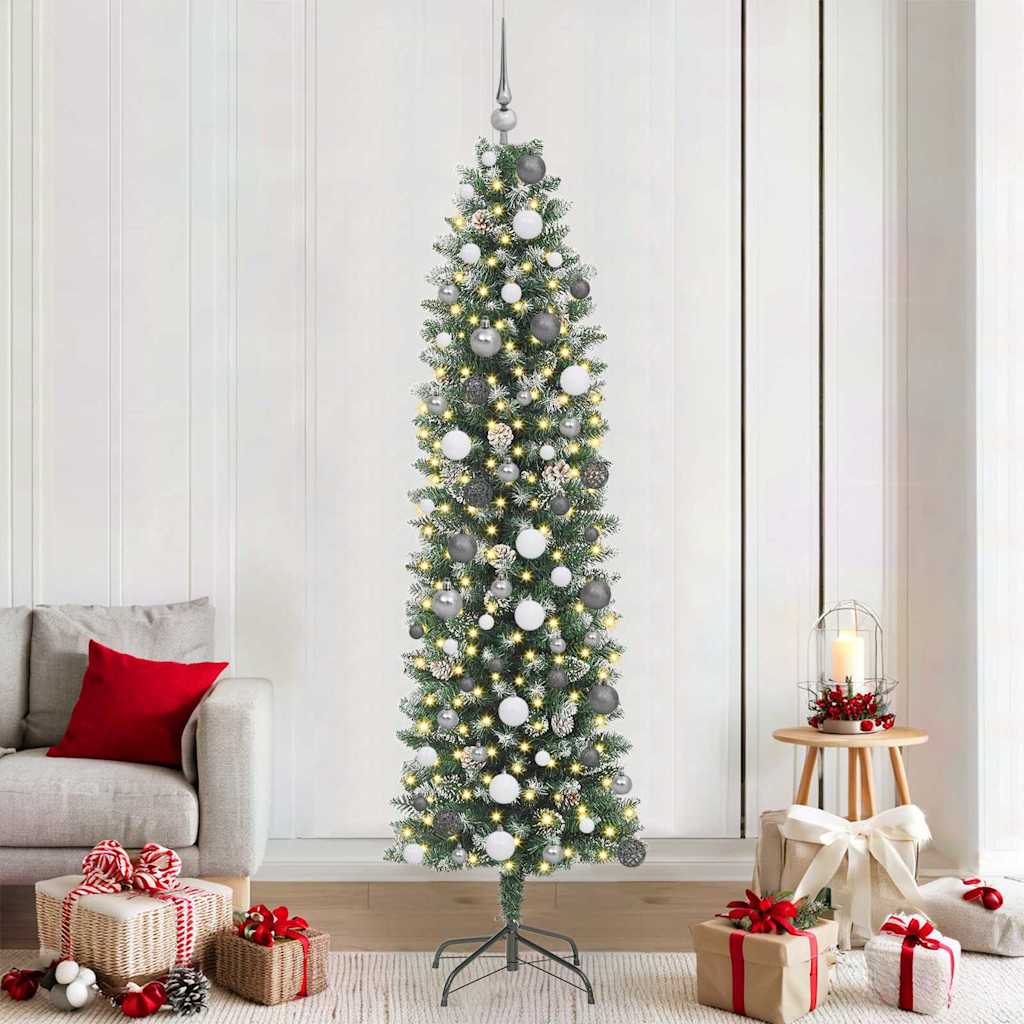 Vidaxx árbol de Navidad artificial delgado con 300 LED verde y blanco 210 cm