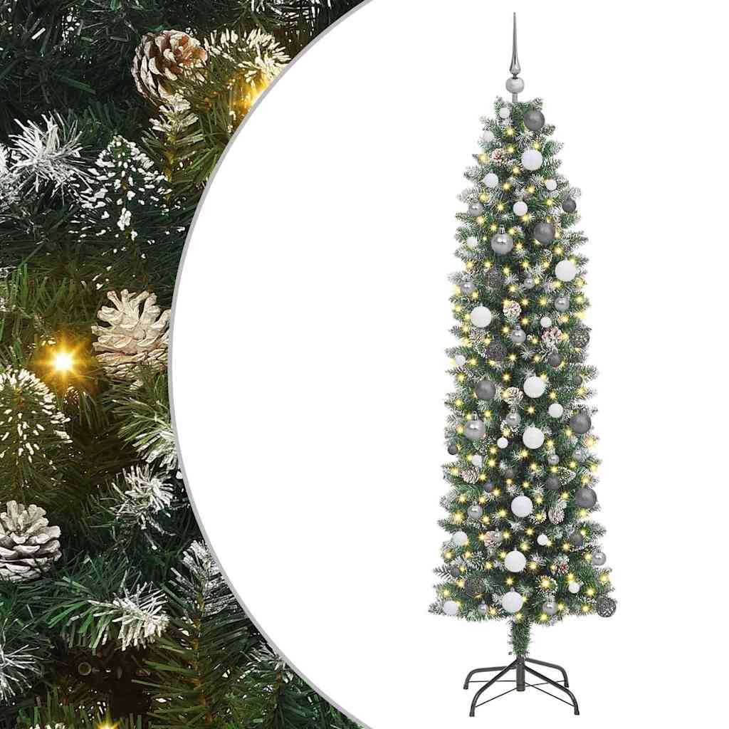Vidaxx árbol de Navidad artificial delgado con 300 LED verde y blanco 210 cm