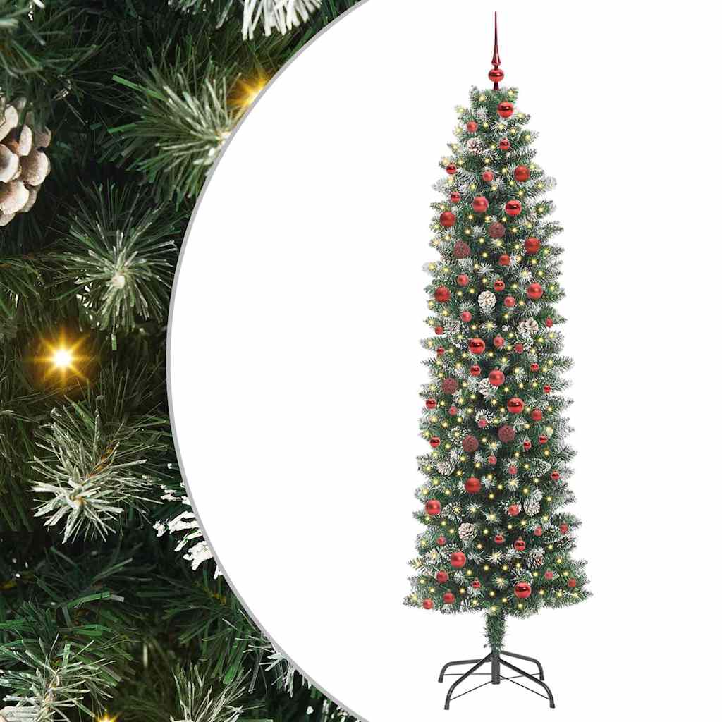 Vidaxx árbol de Navidad artificial delgado con 300 LED verde y blanco 210 cm