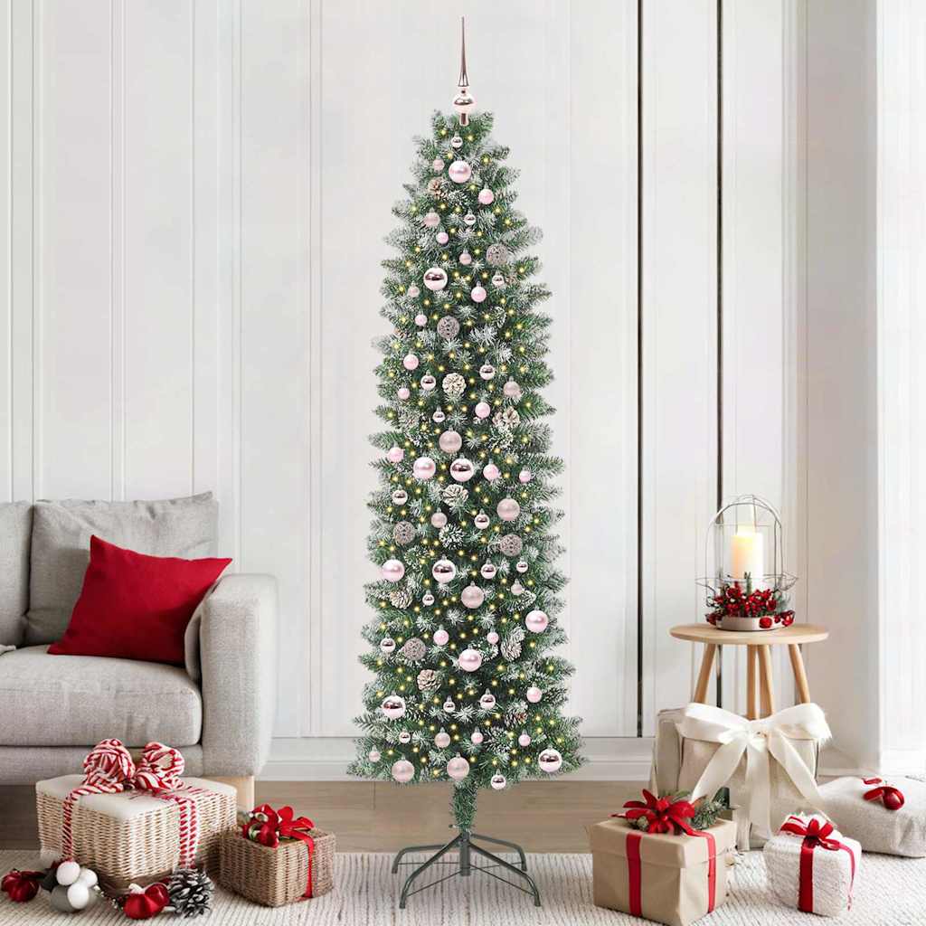 Vidaxx árbol de Navidad artificial delgado con 300 LED verde y blanco 210 cm