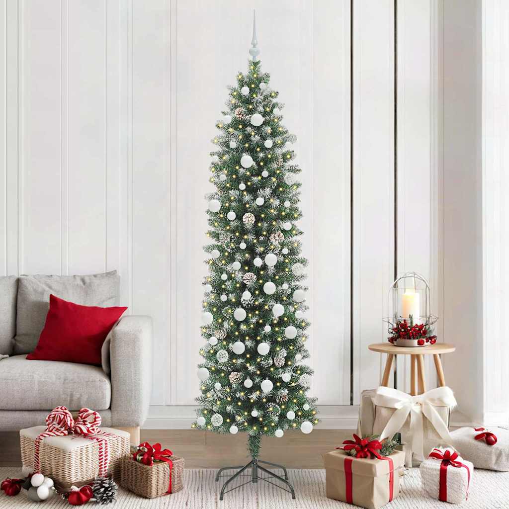 Vidaxx árbol de Navidad artificial delgado con 300 LED verde y blanco 210 cm