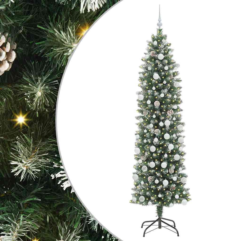 Vidaxx árbol de Navidad artificial delgado con 300 LED verde y blanco 210 cm