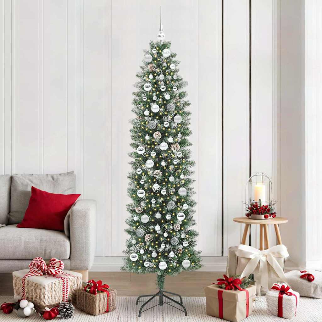 Vidaxx árbol de Navidad artificial delgado con 300 LED verde y blanco 210 cm